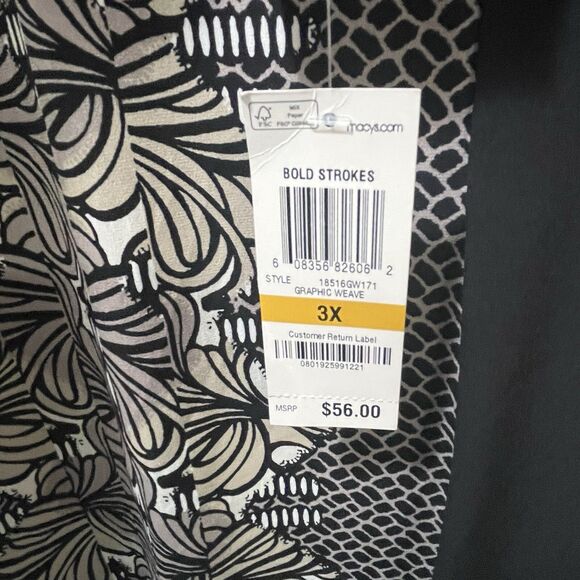 Macy's Style & Co. Woman Mixed Pattern Long Sleeve High Low Black Blouse 3X, NWT - Picture 7 of 7